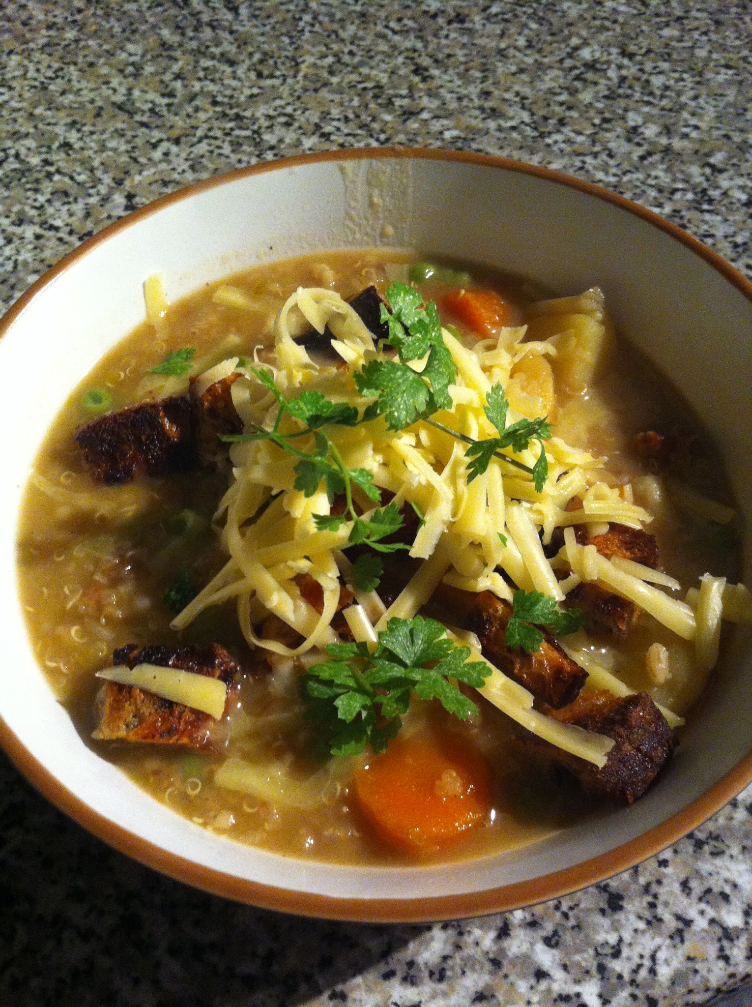 Farmhouse vegetable soup with croutons