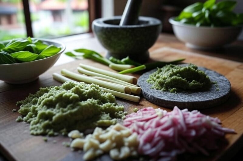 Courgette and Duck Green Coconut Curry with Noodles, (plus green curry paste recipe)